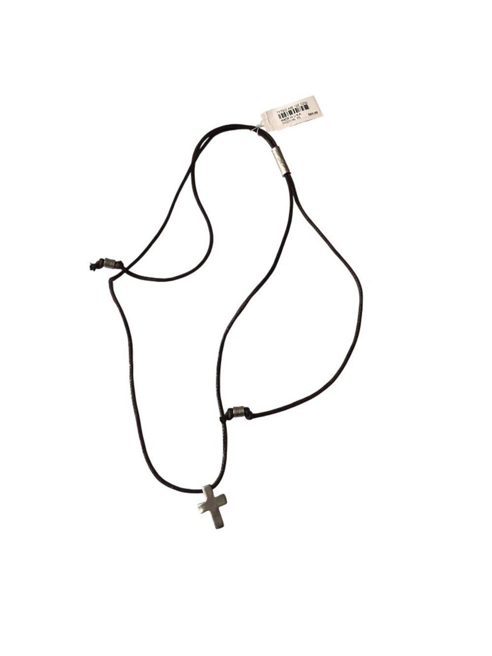 J Jill Necklace Adjustable Silver Tone Cross Brown Cord